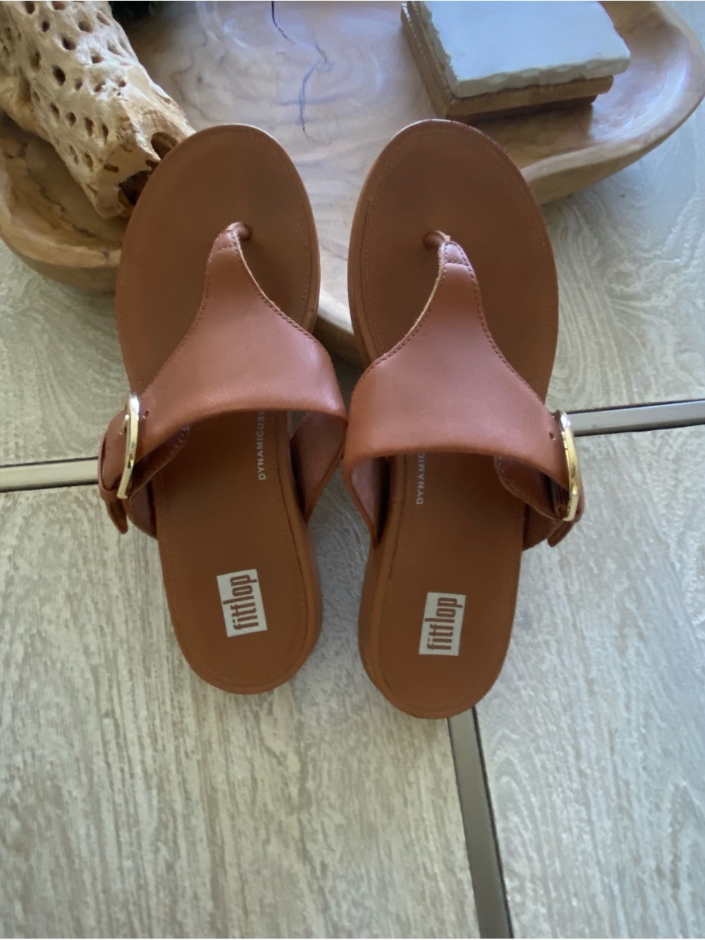 Fitflop Tan Leather Buckle Toe-Post Sandals